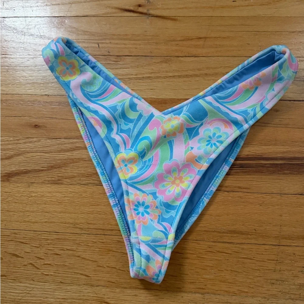 Frankie’s Bikini Swim Bottom Enzo Terry Cheeky Floral Pink Blue